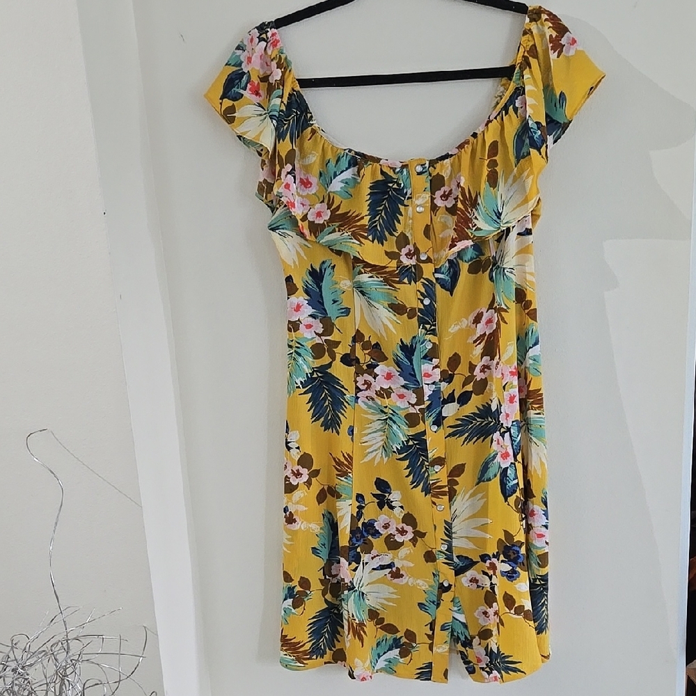 Yellow Ruffled Mini Sundress with Flutter Sleeves